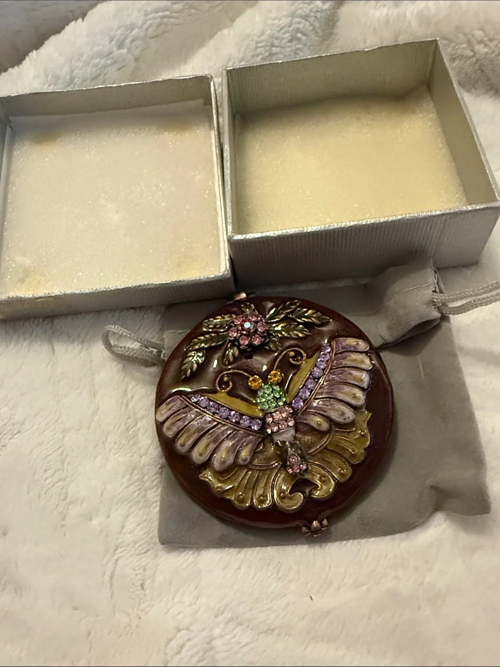 Beautiful Embellished Butterfly Compact Mirror in Burgundy and Gold